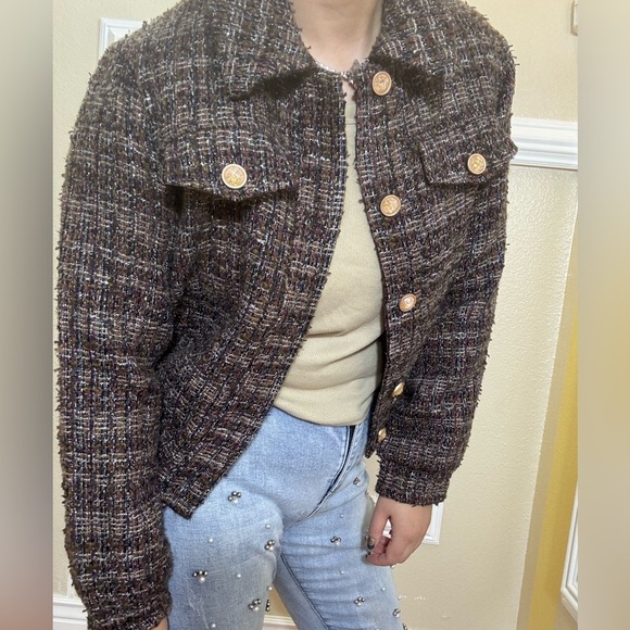 Women's Brown Tweed Jacket - Picture 3 of 4